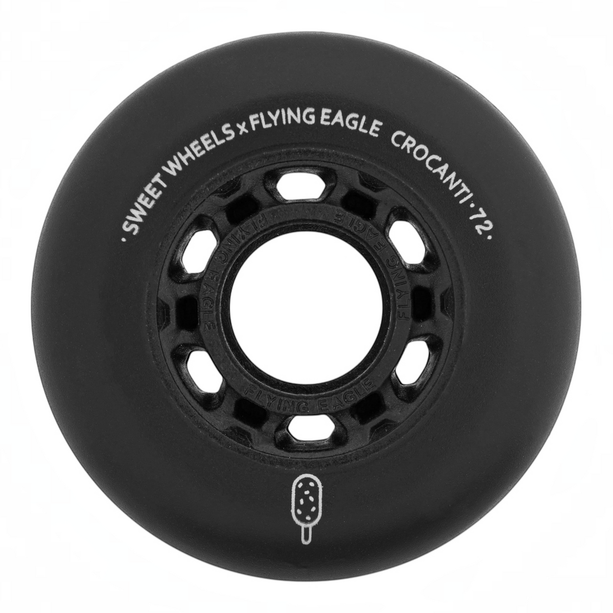 Roda de patins KonRoller FlyingEagle Crocanti preta com perfil bullet e acabamento fosco para patinação urbana