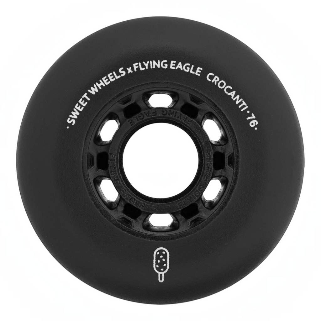 Roda de patins KonRoller FlyingEagle Crocanti preta com perfil bullet e acabamento fosco em poliuretano premium