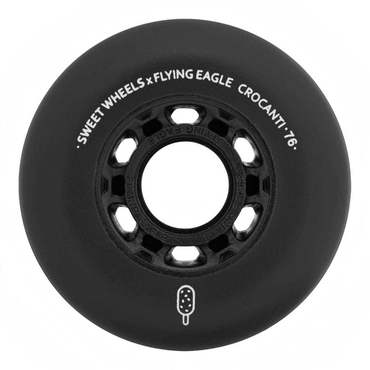 Roda de patins KonRoller FlyingEagle Crocanti preta com perfil bullet e acabamento fosco em poliuretano premium