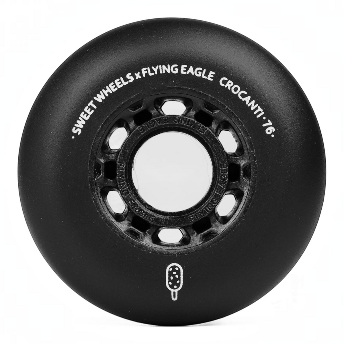 Roda de patins preta KonRoller FlyingEagle Crocanti com perfil bullet e acabamento fosco, ideal para slide urbano.