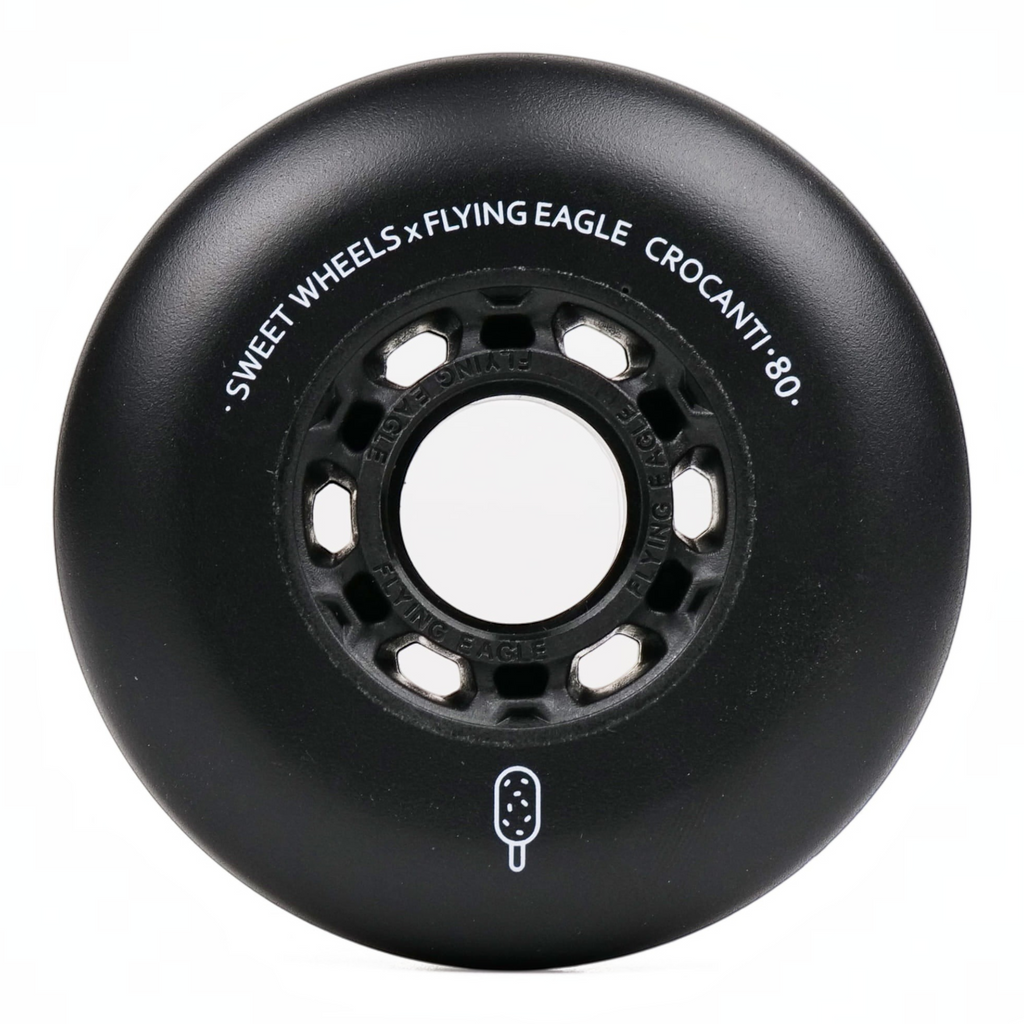 Roda de patins preta KonRoller FlyingEagle Crocanti com perfil bullet e acabamento fosco para patinação urbana