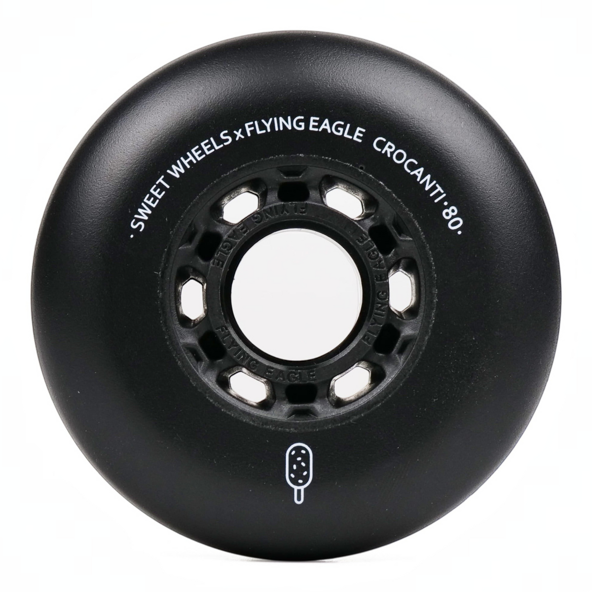 Roda de patins preta KonRoller FlyingEagle Crocanti com perfil bullet e acabamento fosco para patinação urbana