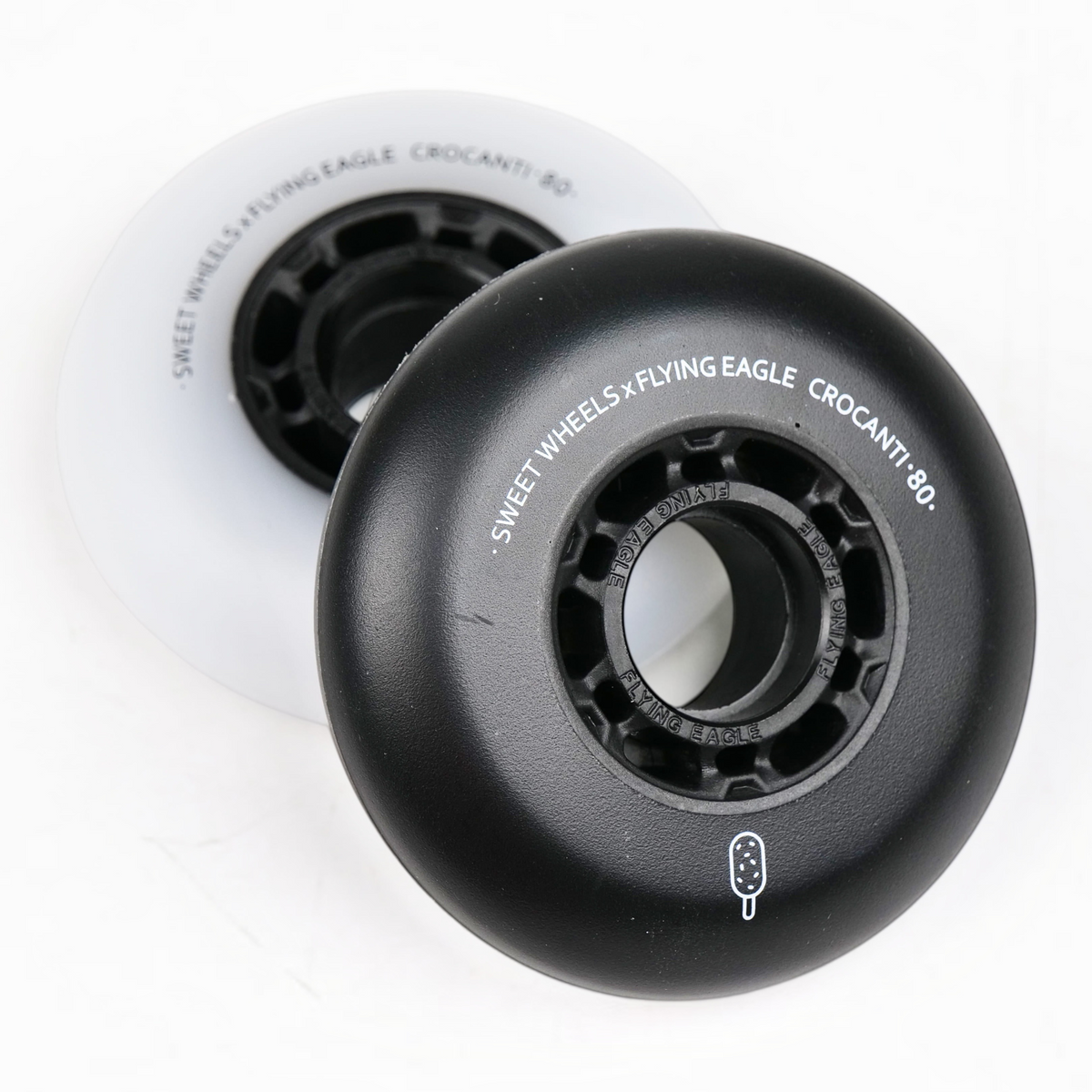 Rodas de patins KonRoller FlyingEagle Crocanti pretas com perfil bullet e acabamento fosco em uretano premium