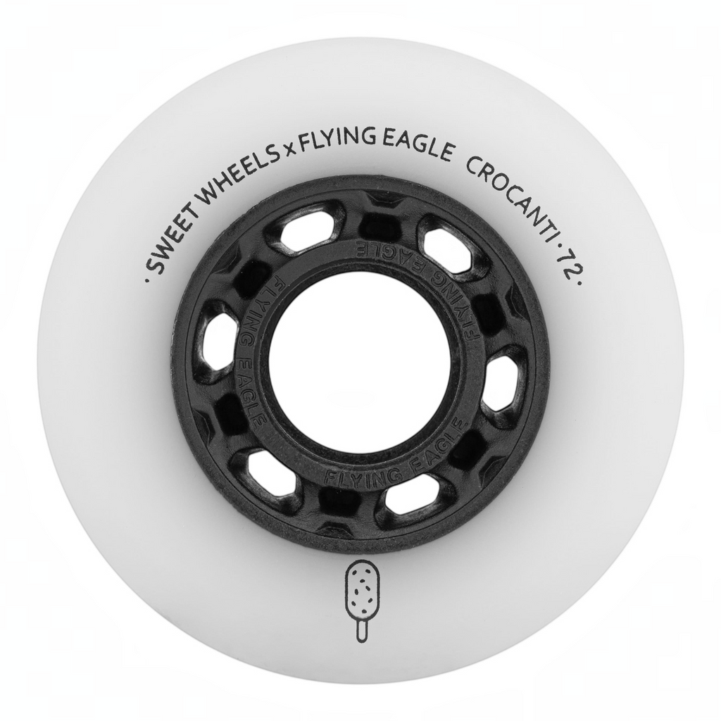 Roda de patins KonRoller FlyingEagle Crocanti branca com núcleo preto e perfil bullet para patinação urbana