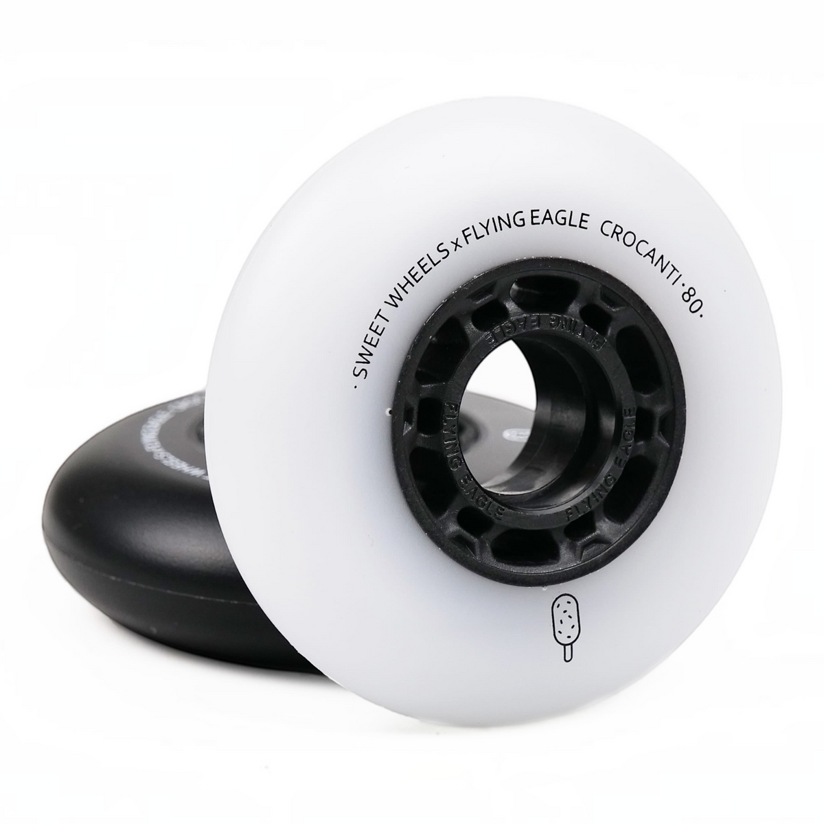 Kit de 4 rodas de patins KonRoller FlyingEagle Crocanti brancas com núcleo preto e perfil bullet para patinação urbana