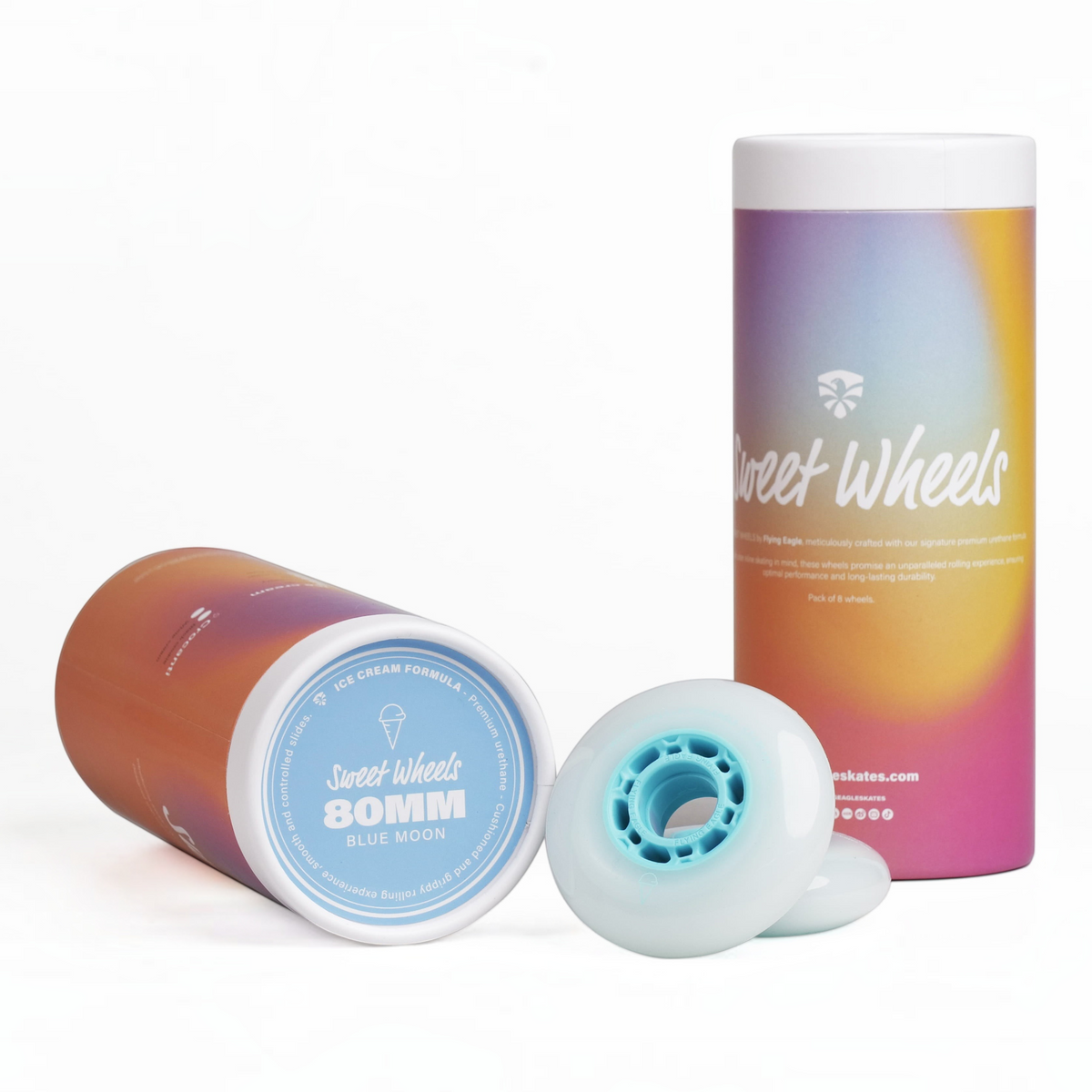 Kit de rodas de patins KonRoller FlyingEagle Ice Cream azuis em poliuretano com embalagem cilíndrica colorida