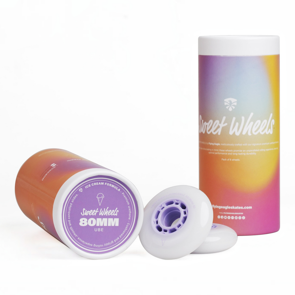 Kit de 4 rodas de patins KonRoller FlyingEagle Ice Cream lilás em poliuretano com embalagem cilíndrica colorida