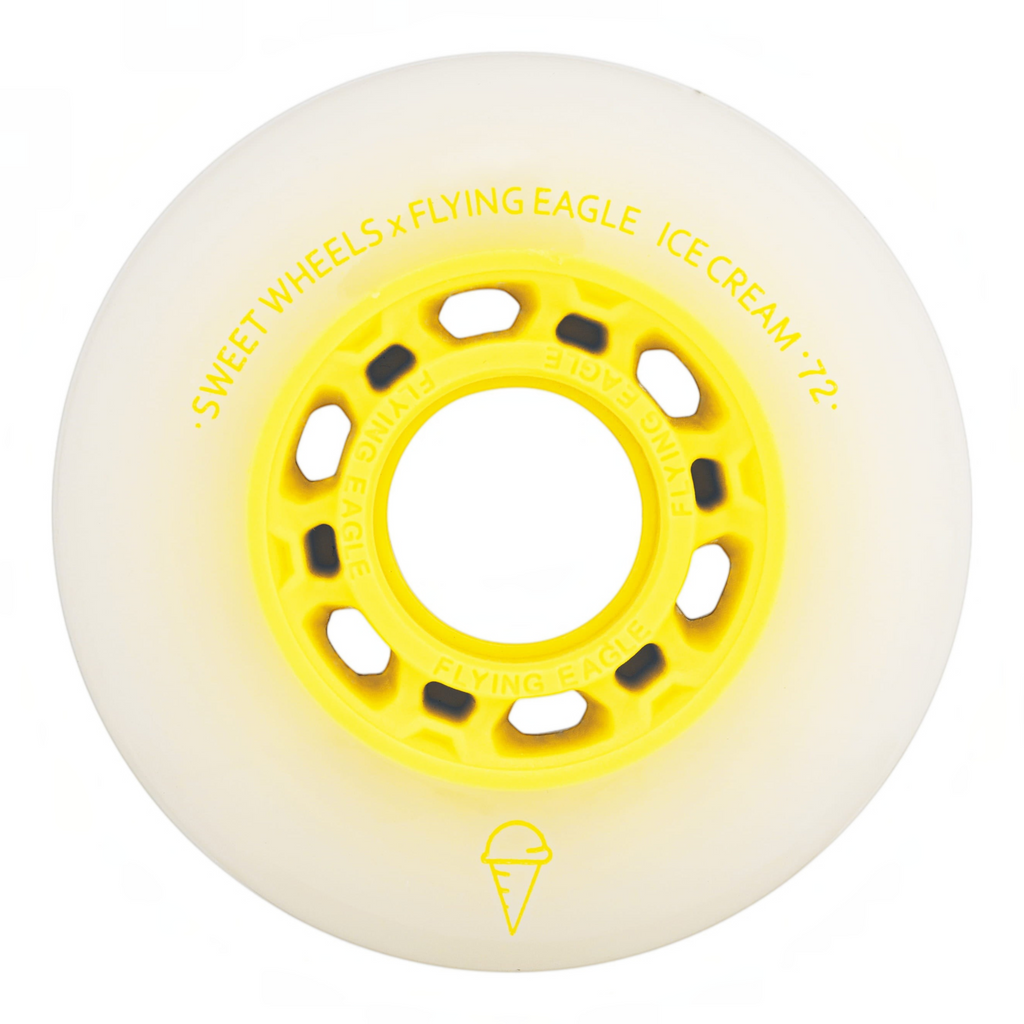 Roda de patins KonRoller FlyingEagle Ice Cream amarela em poliuretano com perfil bullet para patinação urbana