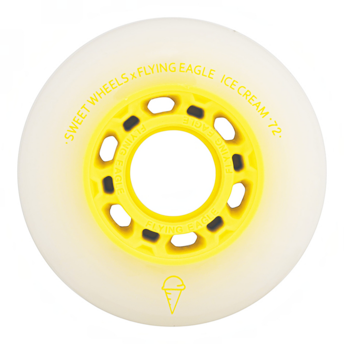 Roda de patins KonRoller FlyingEagle Ice Cream amarela em poliuretano com perfil bullet para patinação urbana