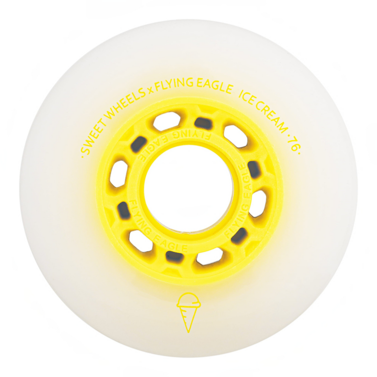 Roda de patins KonRoller FlyingEagle Ice Cream amarela com núcleo de poliuretano e design de perfil bullet
