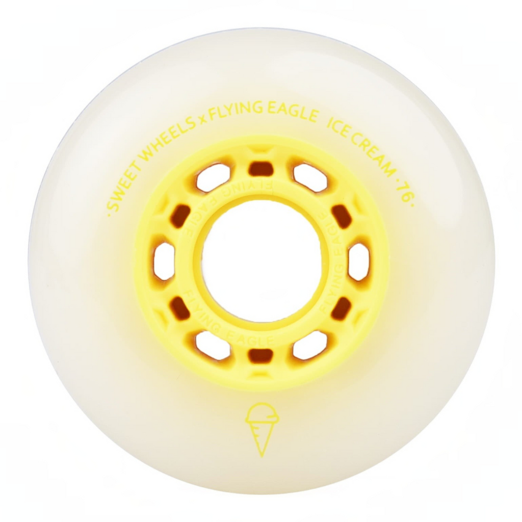 Roda de patins KonRoller FlyingEagle Ice Cream amarela em poliuretano com perfil bullet para patinação urbana
