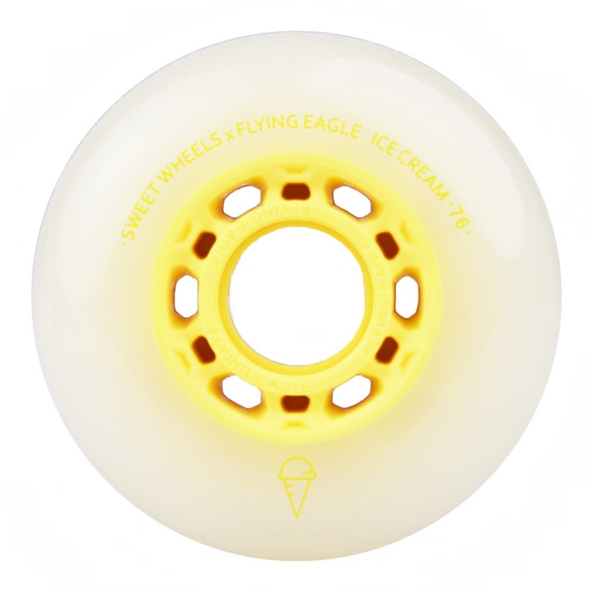 Roda de patins KonRoller FlyingEagle Ice Cream amarela em poliuretano com perfil bullet para patinação urbana
