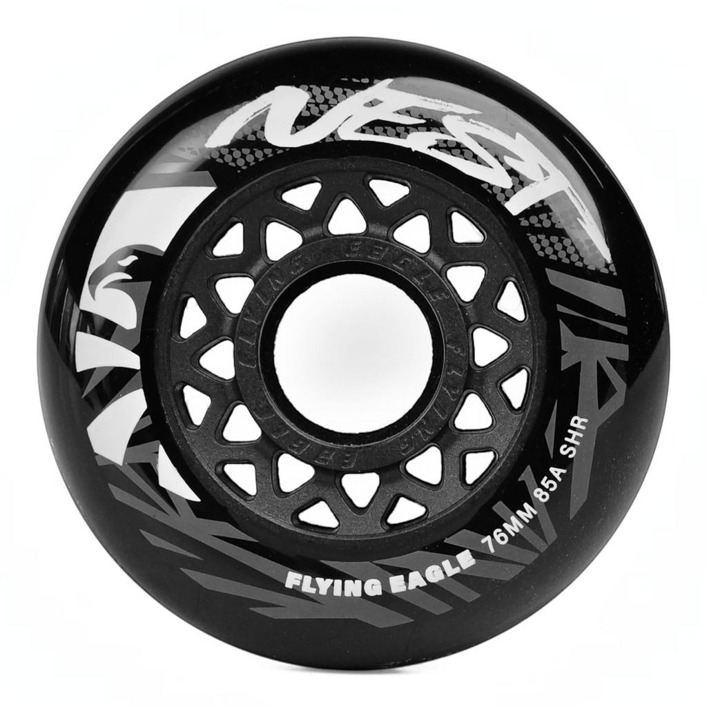 Roda de patins KonRoller FlyingEagle Nest preta 85A com design vazado e estampa branca para slalom e urban