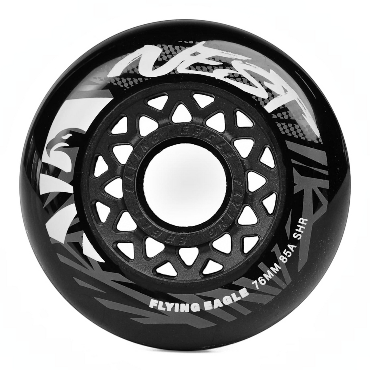 Roda de patins KonRoller FlyingEagle Nest preta 85A com design vazado e estampa branca para slalom e urban