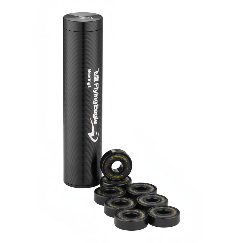 Rolamentos de patins FlyingEagle Scramjet Ceramic pretos com esferas de cerâmica e tubo de alumínio da KonRoller