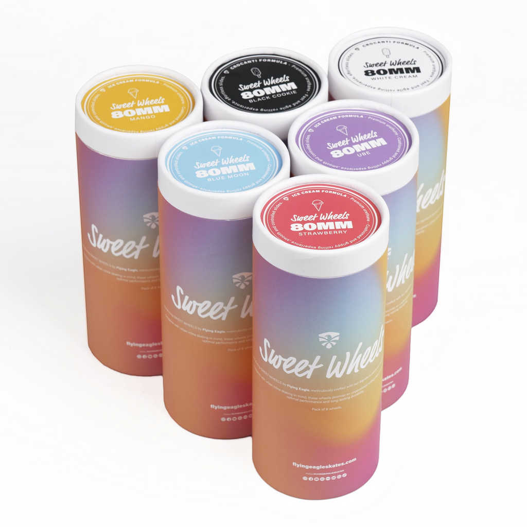 Kit de rodas de patins KonRoller FlyingEagle Ice Cream vermelhas em embalagem cilíndrica com design degradê