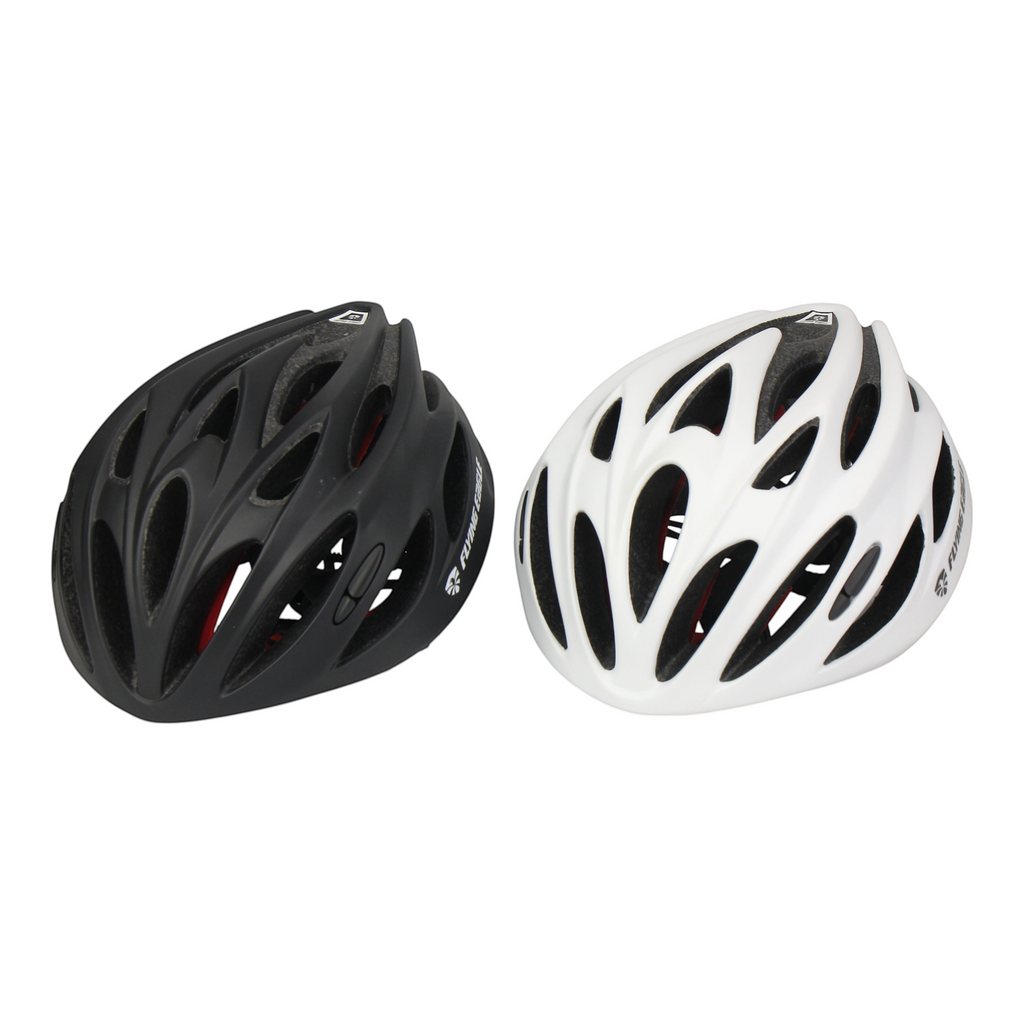 Capacetes KonRoller FlyingEagle Fast Forward nas cores preto fosco e branco para patins, skate e ciclismo.