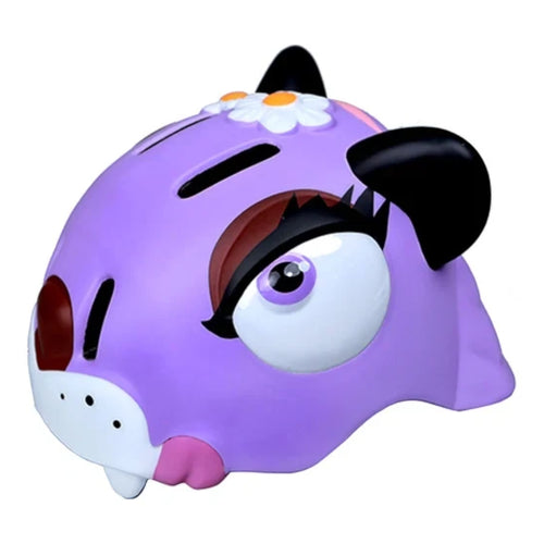 Capacete infantil KonRoller FlyingEagle KT roxo com estampa de pantera, design in-mold e aberturas de ventilação.