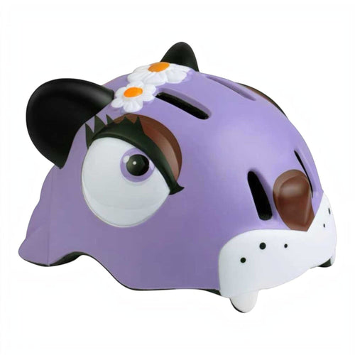Capacete infantil KonRoller FlyingEagle KT roxo com estampa de pantera, design in-mold e aberturas de ventilação.
