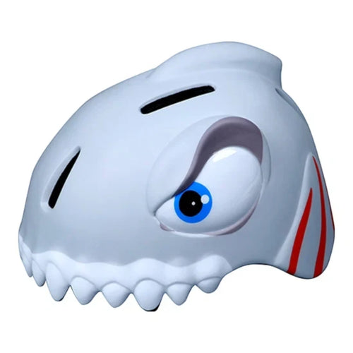 Capacete infantil KonRoller FlyingEagle KT modelo tubarão cinza com design in-mold, aberturas de ventilação e ajuste.
