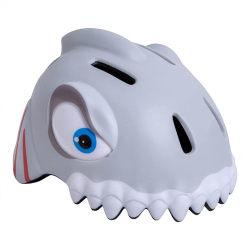 Capacete infantil KonRoller FlyingEagle KT modelo tubarão cinza com design divertido, aberturas de ar e proteção EPS.