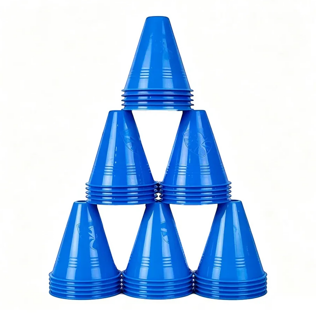Pack com 10 cones de slalom azuis KonRoller FlyingEagle empilháveis para treino de patinação freestyle
