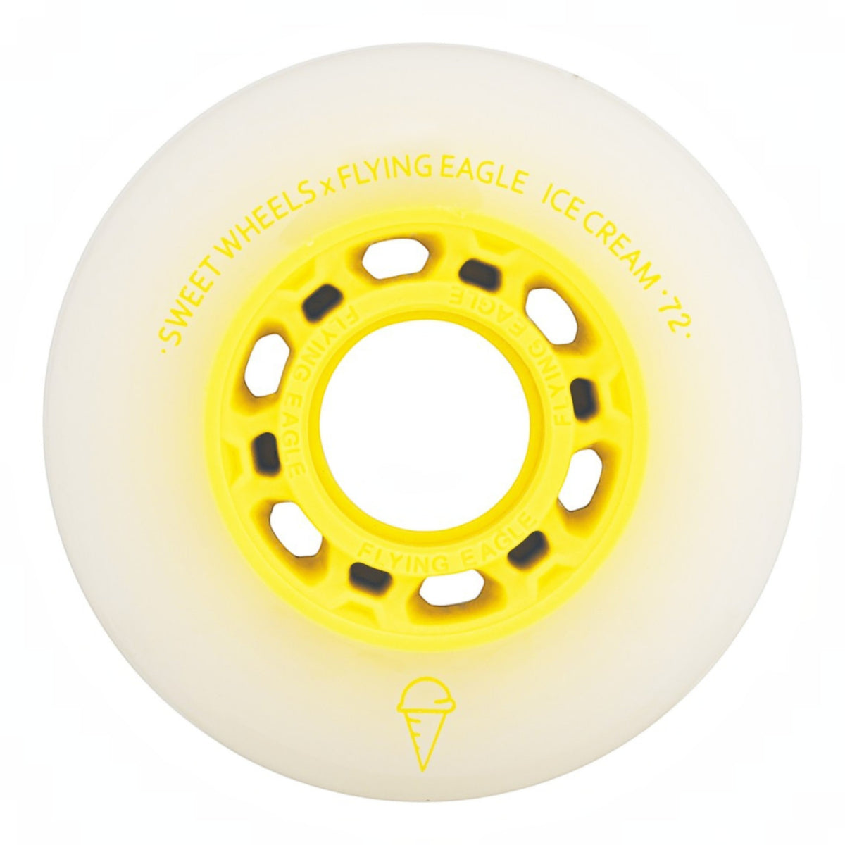 Roda de patins KonRoller Flying Eagle x Sweet Wheels Ice Cream amarela com perfil bullet em poliuretano premium