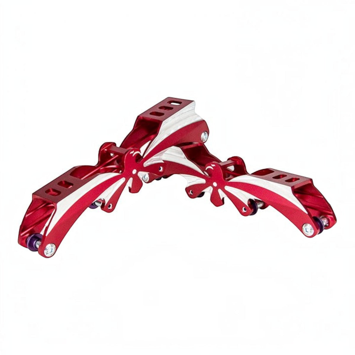 Base de patins KonRoller FlyingEagle EGO 243mm em alumínio vermelho e prata com design rockerável para freestyle