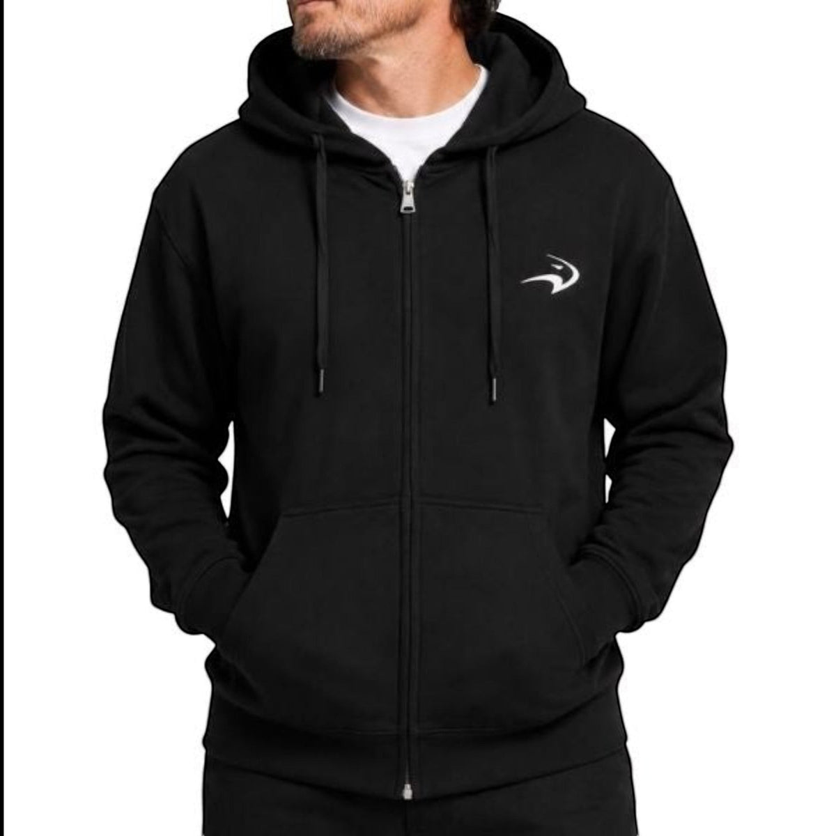 Moletom KonRoller FlyingEagle preto com zíper, capuz ajustável e logo branco no peito, ideal para patinação.
