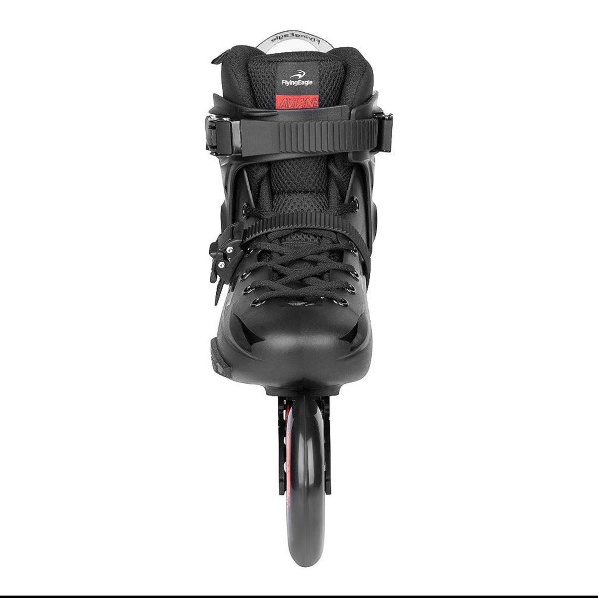 Patins KonRoller FlyingEagle Avian T110 preto com bota hardboot, design urbano de três rodas e sistema de fivelas