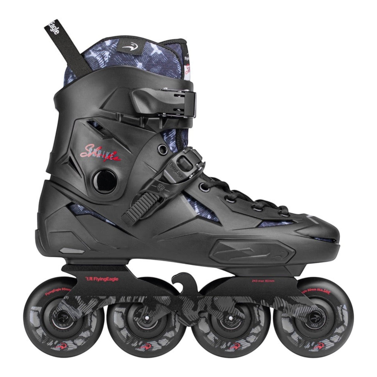 Patins inline KonRoller FlyingEagle Shrike X3 2026 preto com bota rígida, base em alumínio e rodas de alta performance