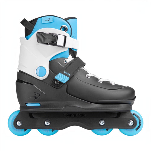 Patins inline KonRoller FlyingEagle Vireo ajustável na cor azul e preta com design unibody para patinação aggressive