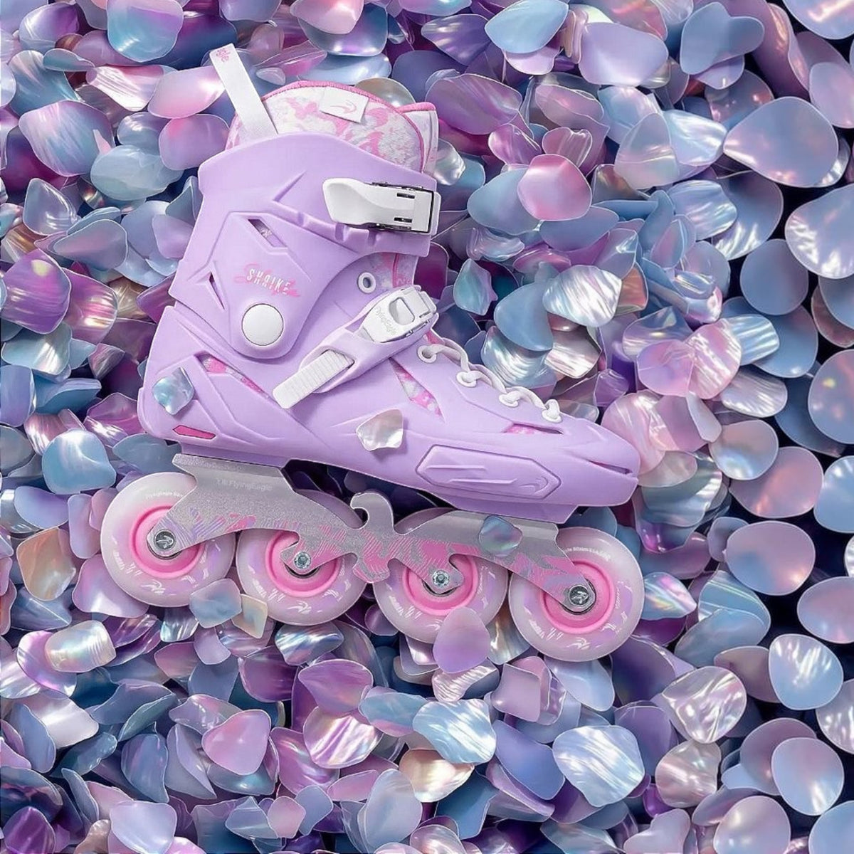 Patins inline KonRoller FlyingEagle X3 Shrike na cor mauve com bota rígida, base de alumínio e rodas de alta performance