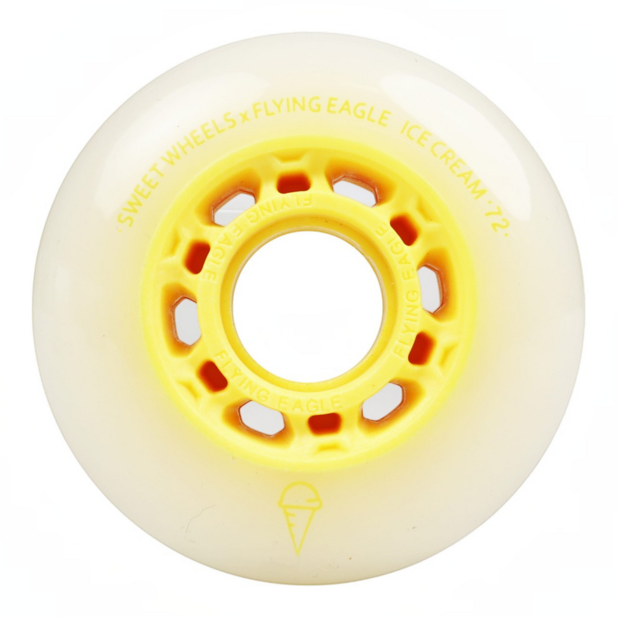 Roda de patins KonRoller FlyingEagle Ice Cream amarela com perfil bullet e núcleo resistente em poliuretano