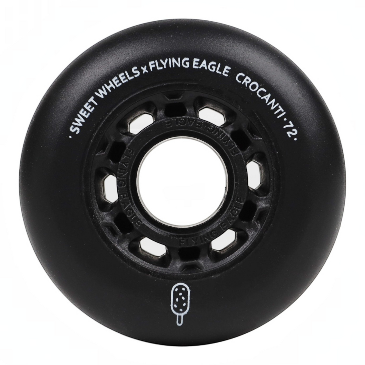 Roda de patins preta KonRoller FlyingEagle Crocanti com perfil bullet e design urbano para alta velocidade