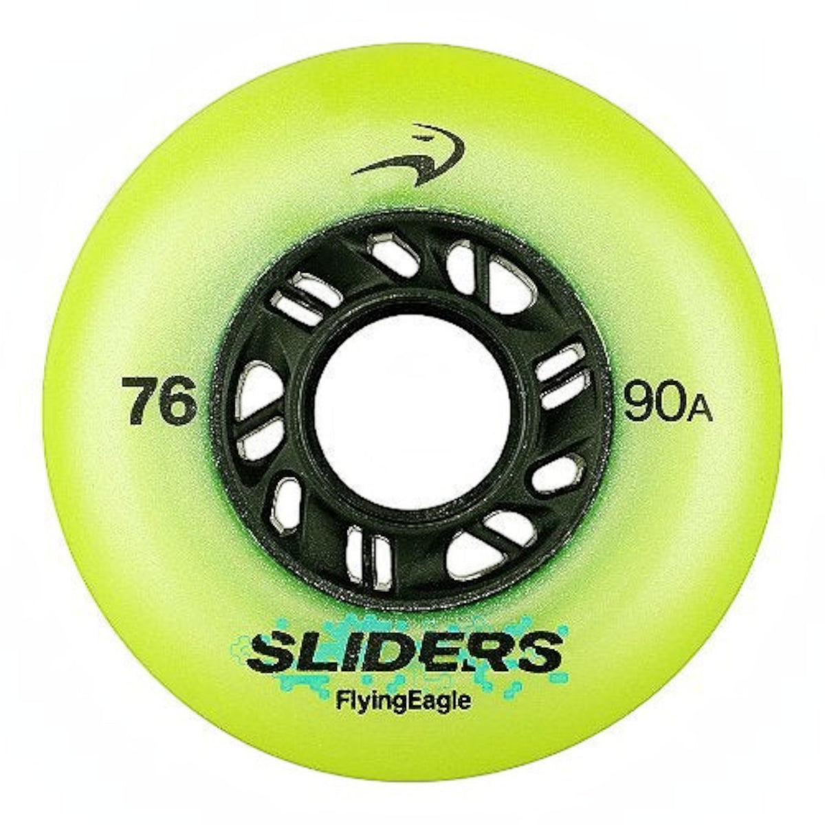 Roda de patins KonRoller FlyingEagle FE Sliders verde neon, dureza 90A, ideal para manobras de slide urbano.