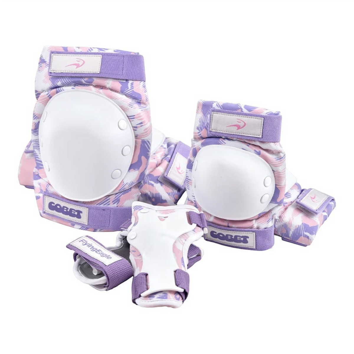 Kit de proteção FlyingEagle Cobet 2026 roxo com munhequeiras, cotoveleiras e joelheiras